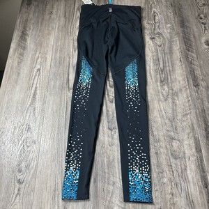 Under Armour Heat Gear Women's Compression Leggings Black Blue Pattern Small NWT